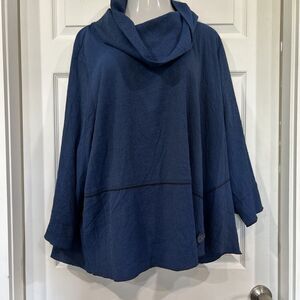 Ali Miles Blue Cowl Neck Tunic Top Plus Size 3X Light Woven Lagenlook Blouse